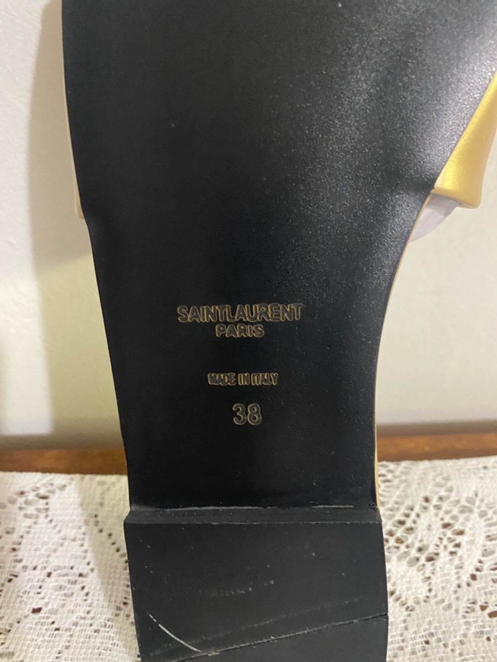Saint Laurent Metallic Gold YSL Logo Slide Sandal - Women - Picture 8 of 10